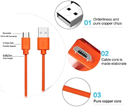 Orange Micro USB charging cable connected to a removable security camera battery pack.