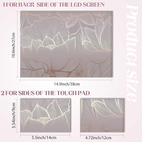 Pink and gold floral linear art laptop sticker skin pattern close up view