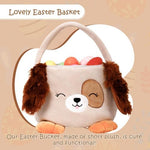 Plush puppy festival bucket being carried by a child during an outdoor egg hunt