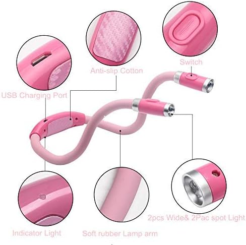 Close-up of the adjustable silicone arms and LED light beads on the pink neck lamp.