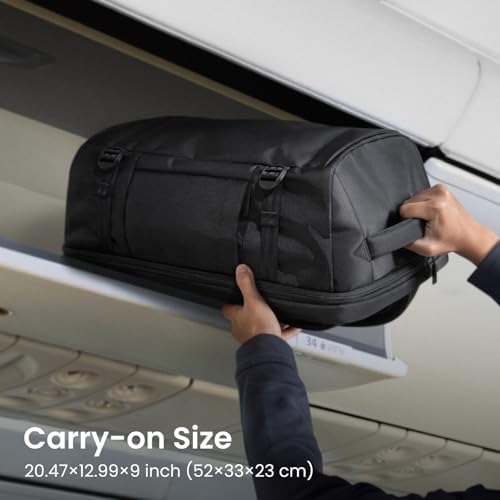 Close-up view of the premium durable YKK zippers and spill-resistant recycled fabric on the Tomtoc travel bag.