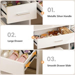 ENDYOE dressing table set with a matching white upholstered cushioned stool in a bedroom setting.