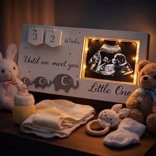 Lewtemi premium wooden pregnancy announcement photo frame unpackaged and ready for a gender reveal surprise gift