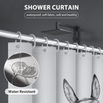 Mahrokh whimsical animal print shower curtain demonstrating the water-repellent surface coating behavior.