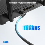 Cable Matters 2-pack black 1 foot network patch cord angled view highlighting flexible installation design.
