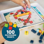 Close up of 100 vibrant magnets and challenge cards