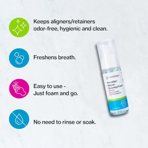 Invisalign orthodontic clear retainer cleanser foam being pumped into a transparent aligner tray