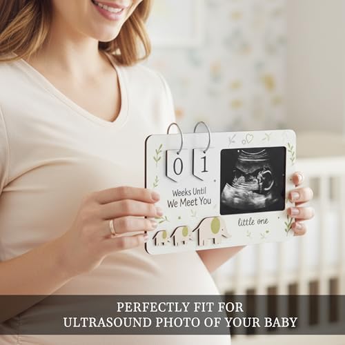 Baby shower gift ultrasound countdown frame with elephant design