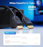 Cable Matters DP80 gaming cord showing the secure press-to-release latch mechanism