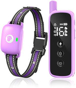 Purple electronic dog training collar with reflective nylon strap layout