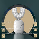 Sunartec adult electric toothbrush displaying the multiple brush heads options