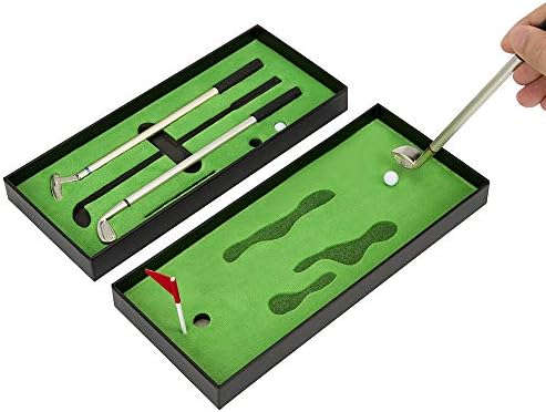 Lantoozi Golf Pen Set with three golf club pens and putting green