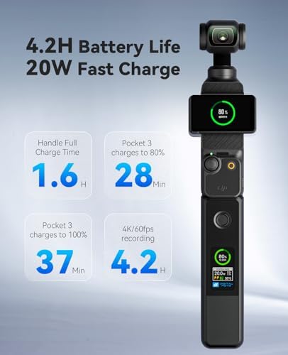 Difesuro 5000mAh charging grip attached to an action gimbal camera close up side view