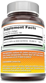 Amazing Nutrition Beta-Carotene 180 softgels bottle supplement facts panel and ingredients list