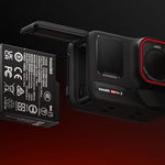 High capacity action camera battery resting inside its clear plastic storage holder
