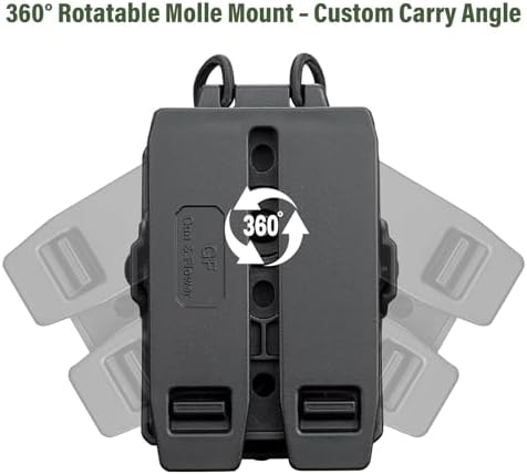Two-way radio inserted inside the Gun & Flower universal tactical holster showing clear button access.