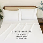 Dreamology 4 piece king size sheets arranged on a bed illustrating luxury hotel quality texture