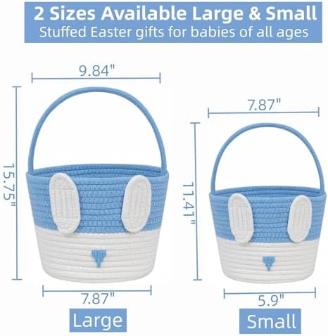 Pink and blue accent details on the bunny ears of the CubesLand two piece basket set.