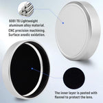 Haoge silver camera lens cap angled view highlighting CNC machined construction details