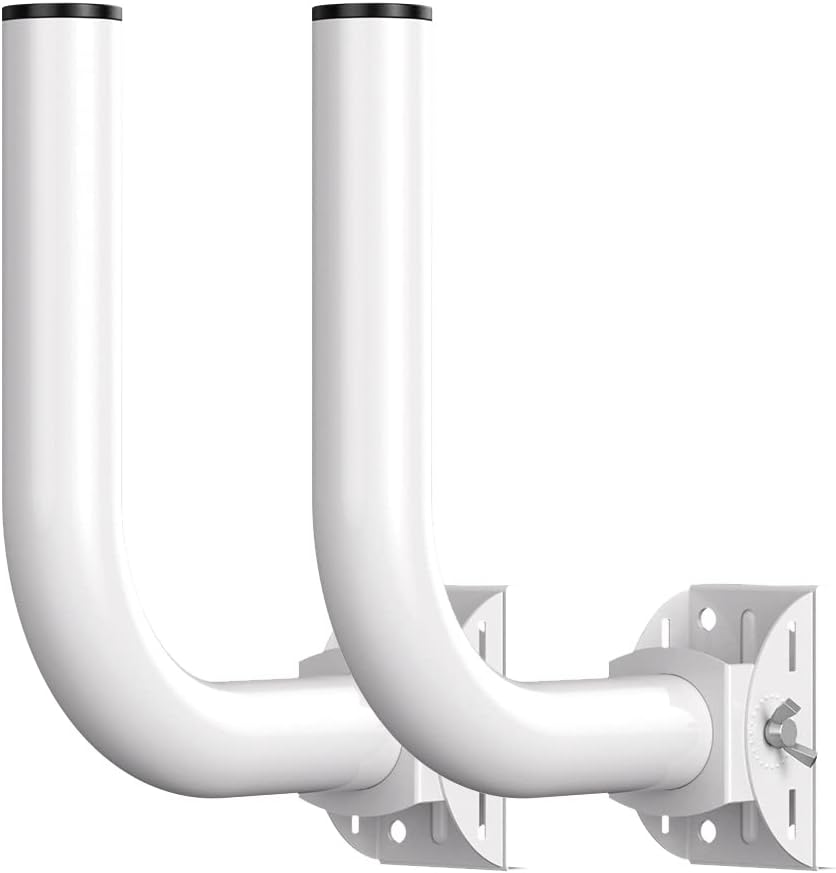 UeeVii universal wireless bridge bracket mount front view showing two-pack white J-pole outdoor hardware.