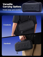 Side view of protective JSAUX carrying bag for console controllers and dock.
