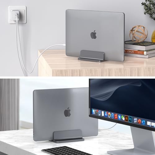 Side angle view of the sleek anodized aluminum alloy profile of the SCTOPAE vertical workstation stand.