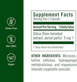 Flora FloraSil silica supplement with horsetail extract showing supplement facts label and directions