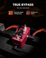 Donner Morpher distortion pedal displayed with guitar cabling and setup configuration.