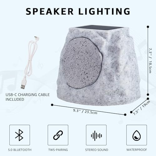 NiceBuy True Wireless Stereo rock speaker 2 pack arranged on a concrete patio deck