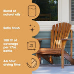 Bottle of Furniture Clinic Danish Oil next to treated oak timber