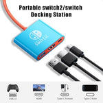 DUEQID portable Switch TV dock showing the 4K HDMI and 100W Type C ports clearly.