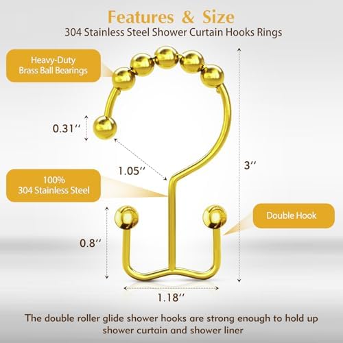 Nirmatsaray heavy duty double prong metal hooks installed on a polished bathroom curtain rod