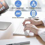 MMK white wireless keyboard side profile showcasing the ultra slim portable design and ergonomic typing angle