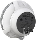 Google Nest Mini Second Generation securely clipped into the chalk colored electrical hanger accessory.