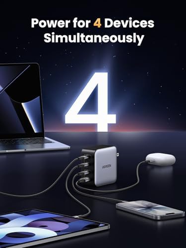 UGREEN compact multi device power brick displaying three USB-C and one USB-A port ports layout