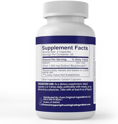 Pure Original Ingredients Sodium Bicarbonate easy to swallow zero filler health supplement capsules layout.