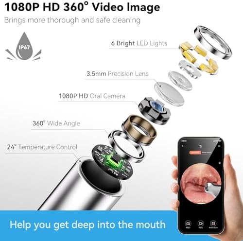 Close up of Feiorn tonsil stone camera lens and LED lights