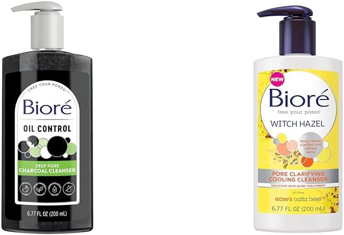 Biore Deep Pore Charcoal and Witch Hazel Face Wash bottles front view