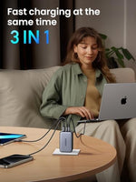 Premium black multi port premium electronic device charger highlighting dual type c ports