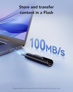 Lexar high speed portable pen drive showing the push button retractor extended for laptop connection.