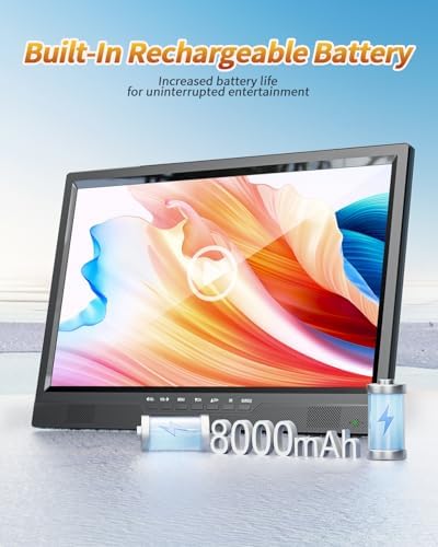 NORTHING rechargeable battery television showing the rear side ports including HDMI and USB inputs.