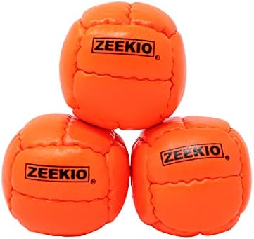 Close up view of the hand sewn twelve panel stitching on the orange genuine leather professional juggling ball.