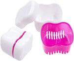 Denture soaking cup with removable white strainer basket