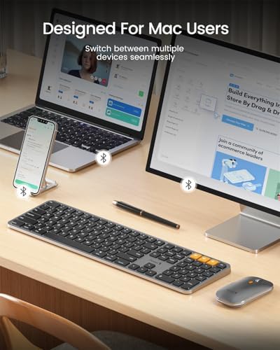 ProtoArc KM100-A ultra slim wireless Mac keyboard showcasing the numeric keypad and dedicated Apple function keys