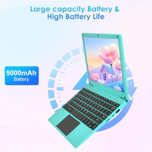 Lightweight blue mini netbook with built in front facing webcam for online schooling.