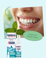 Biotene oral care spray for dry mouth relief in a compact travel size bottle.