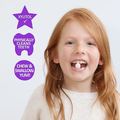 Close up of strawberry flavored calcium chews for children's bone and teeth development.