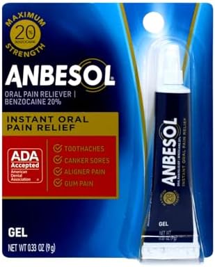 Anbesol 20 percent Benzocaine oral pain relief gel tubes imported from USA.
