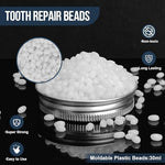 BwondMand thermoplastic pellets softening in hot water to become clear malleable material for custom tooth shaping.
