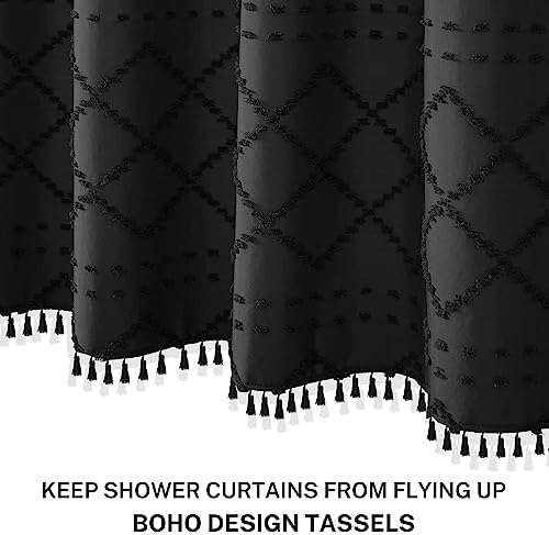 Siiluminisoy minimalist black bathroom curtain showcasing elegant bottom fringe tassels